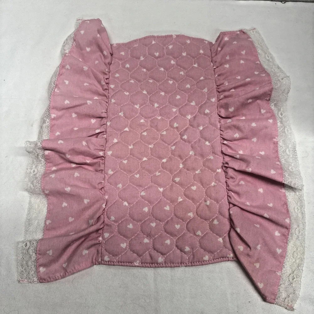 Barbie Bed Spread pink w/white hearts comforter Vintage 1982 Lace edge
